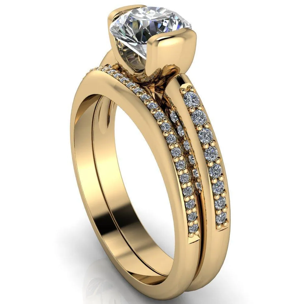 Ariela Round Center Stone U Gallery Lucerne Set Diamond Front and Side Solitaire Ring