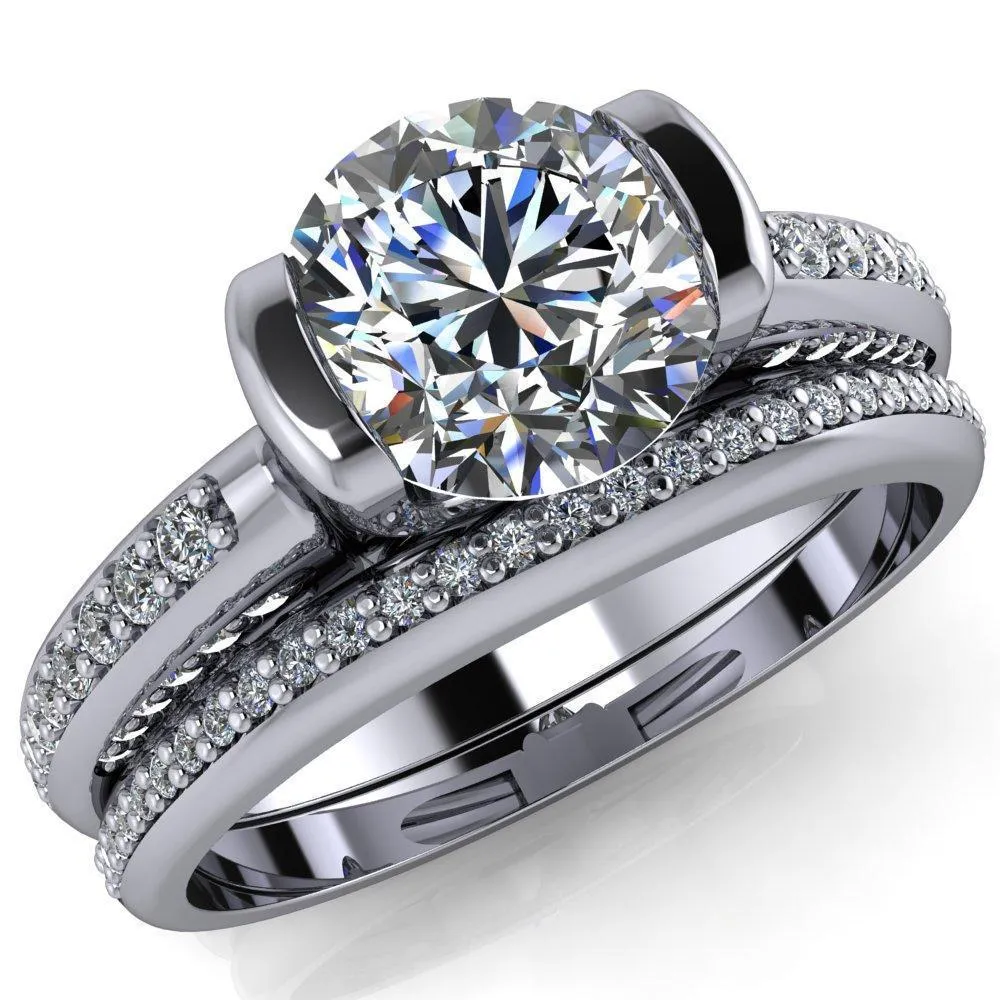 Ariela Round Center Stone U Gallery Lucerne Set Diamond Front and Side Solitaire Ring