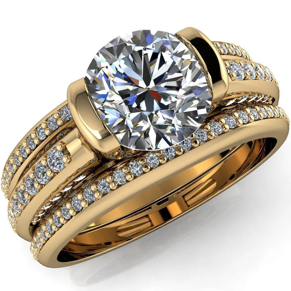 Ariela Round Center Stone U Gallery Lucerne Set Diamond Front and Side Solitaire Ring