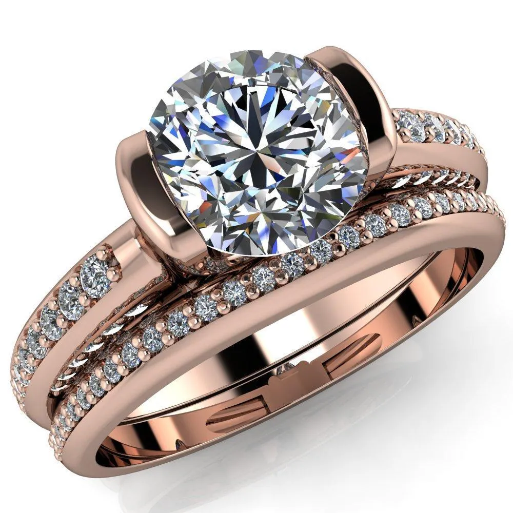 Ariela Round Center Stone U Gallery Lucerne Set Diamond Front and Side Solitaire Ring
