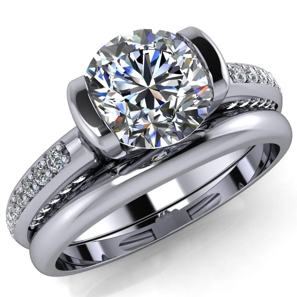 Ariela Round Center Stone U Gallery Lucerne Set Diamond Front and Side Solitaire Ring