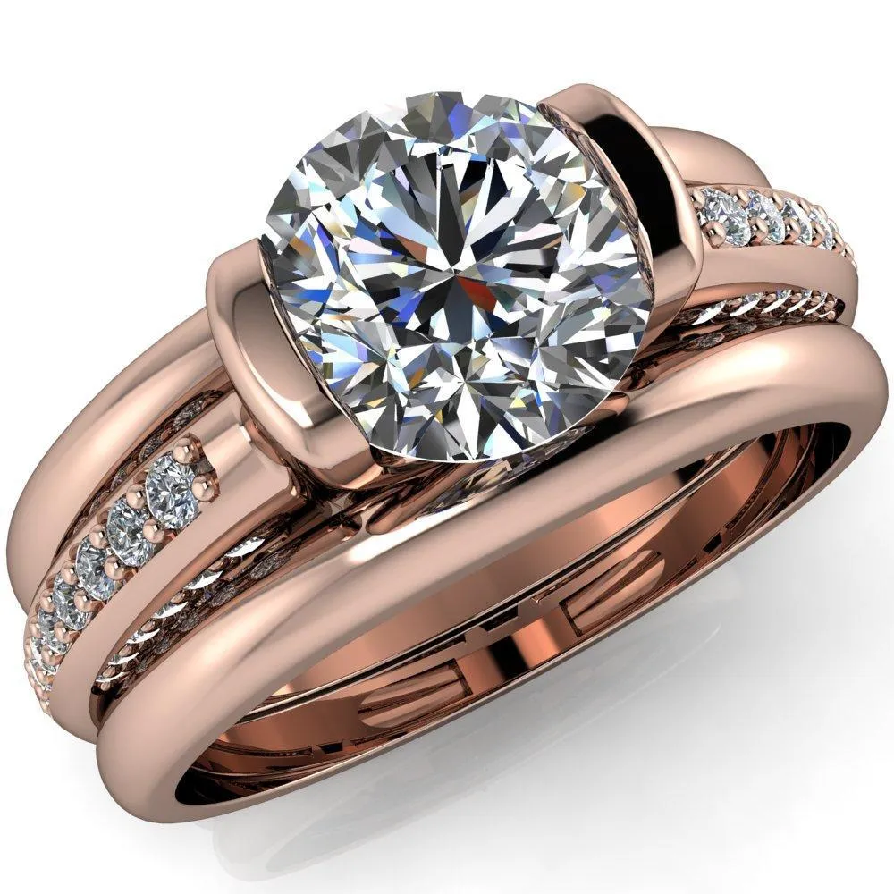 Ariela Round Center Stone U Gallery Lucerne Set Diamond Front and Side Solitaire Ring