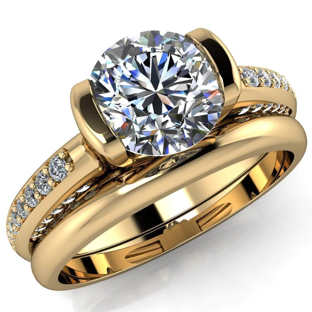 Ariela Round Center Stone U Gallery Lucerne Set Diamond Front and Side Solitaire Ring