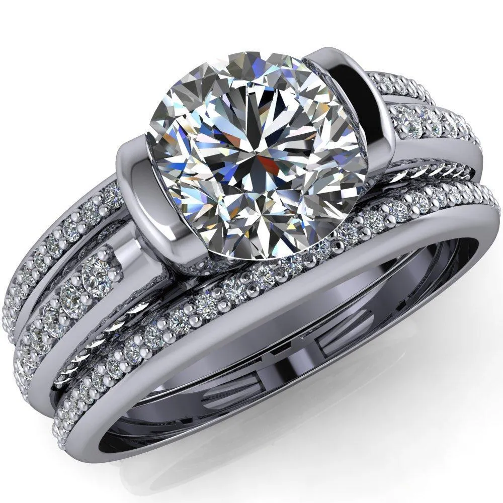 Ariela Round Center Stone U Gallery Lucerne Set Diamond Front and Side Solitaire Ring