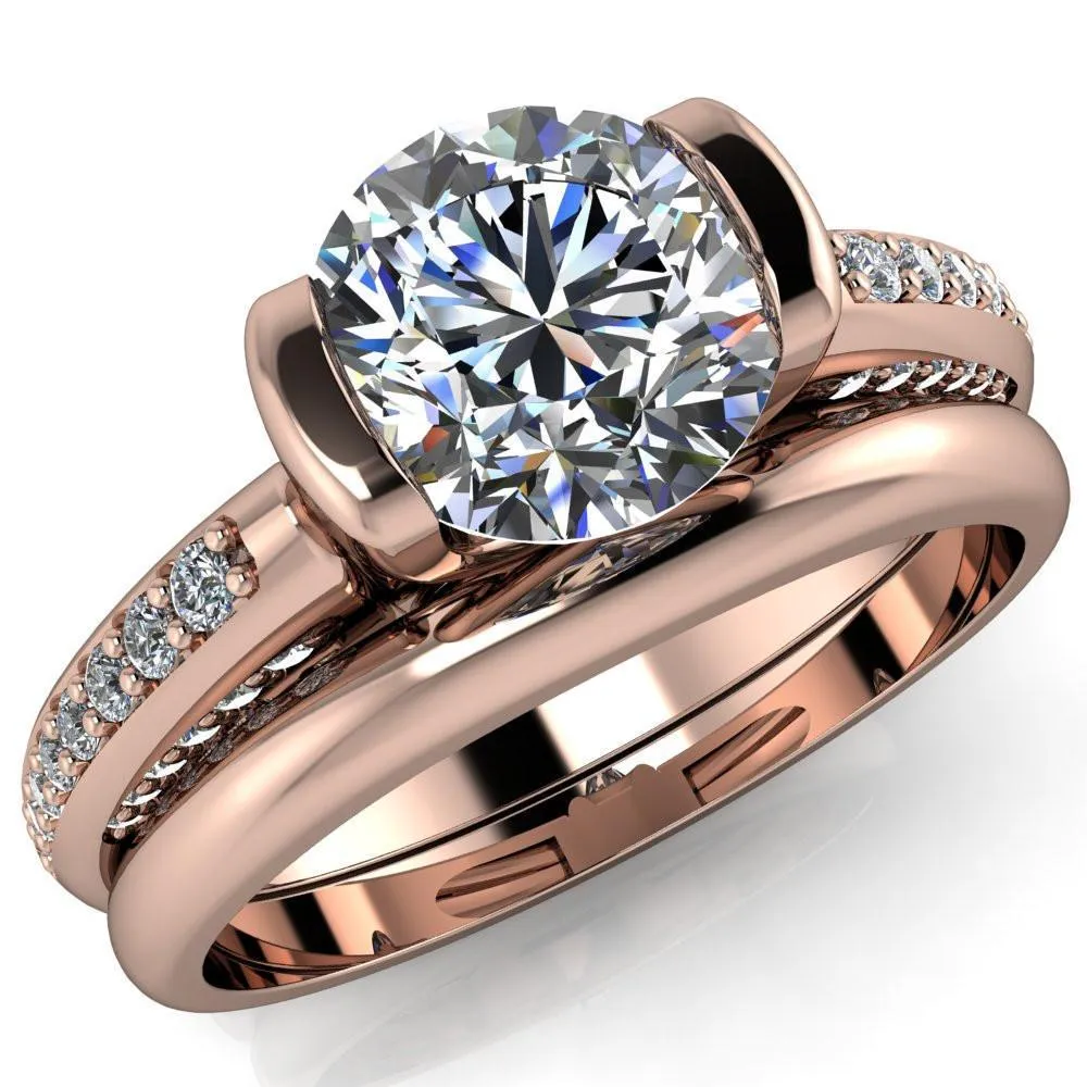 Ariela Round Center Stone U Gallery Lucerne Set Diamond Front and Side Solitaire Ring