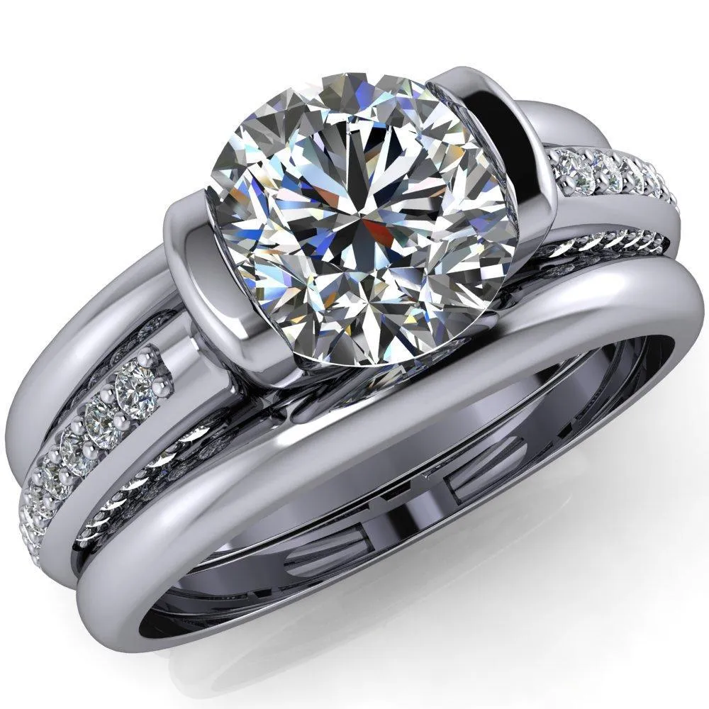 Ariela Round Center Stone U Gallery Lucerne Set Diamond Front and Side Solitaire Ring