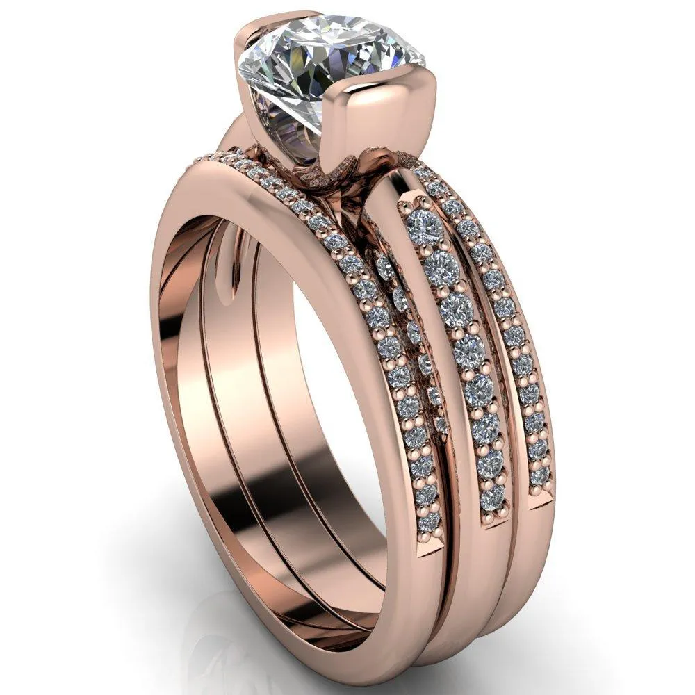 Ariela Round Center Stone U Gallery Lucerne Set Diamond Front and Side Solitaire Ring