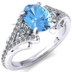 Arietis Oval Aqua Blue Spinel 4 Prong 3/4 Bead Split Shank Diamond Accent Ring