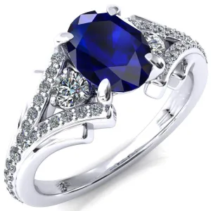 Arietis Oval Blue Sapphire 4 Prong 3/4 Bead Split Shank Diamond Accent Ring