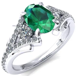 Arietis Oval Emerald 4 Prong 3/4 Bead Split Shank Diamond Accent Ring
