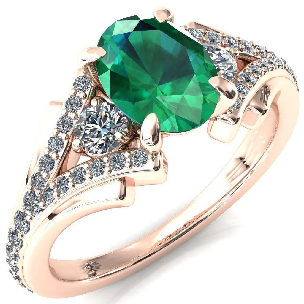 Arietis Oval Emerald 4 Prong 3/4 Bead Split Shank Diamond Accent Ring