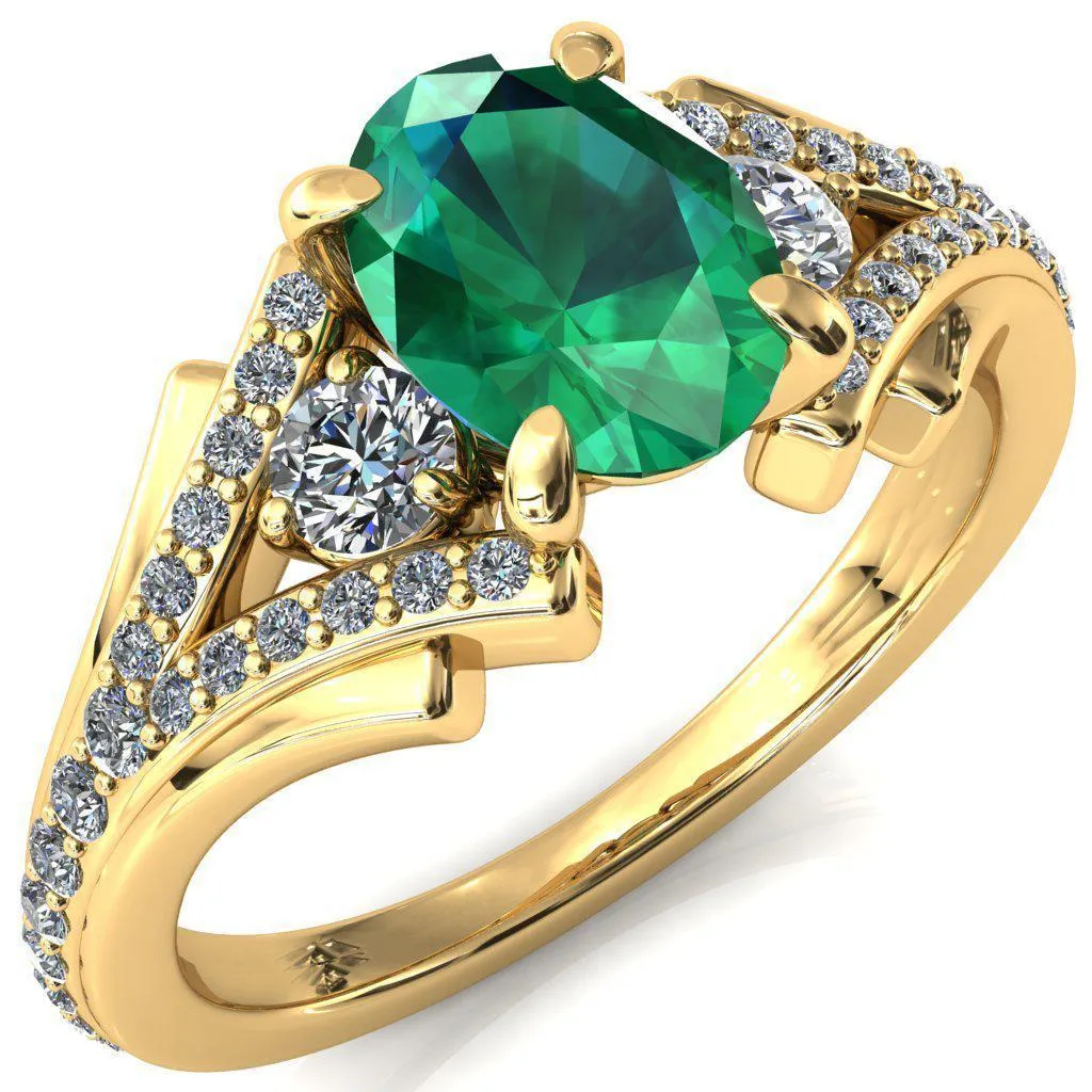 Arietis Oval Emerald 4 Prong 3/4 Bead Split Shank Diamond Accent Ring