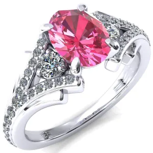 Arietis Oval Pink Sapphire 4 Prong 3/4 Bead Split Shank Diamond Accent Ring