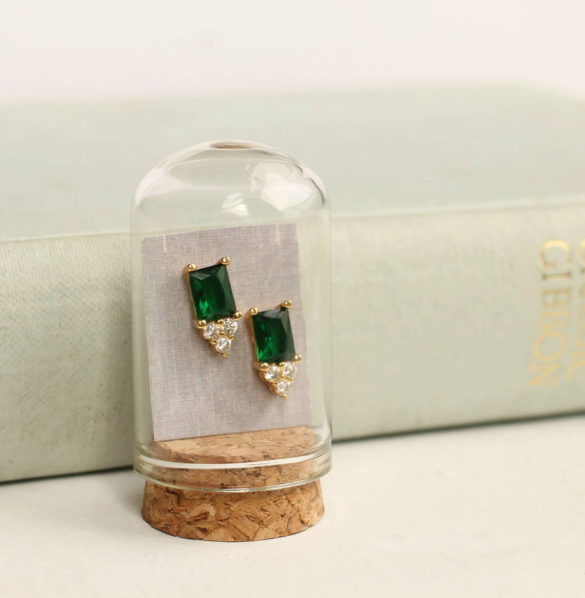 Art Deco Emerald Stud Earrings: Cloche   Cork