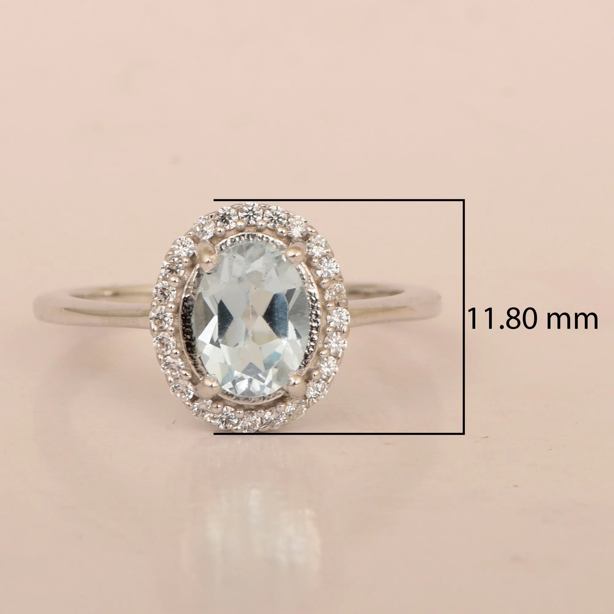 Art Deco Oval 8X6 MM Aquamarine Gemstone 925 Sterling Silver Women Ring