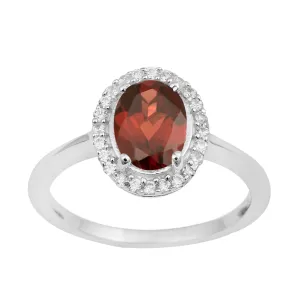 Art Deco Oval 8X6 MM Garnet Gemstone 925 Sterling Silver Women Ring
