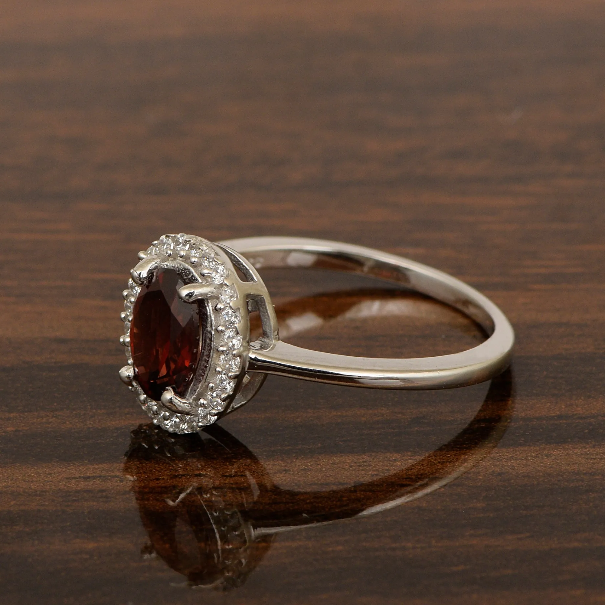 Art Deco Oval 8X6 MM Garnet Gemstone 925 Sterling Silver Women Ring