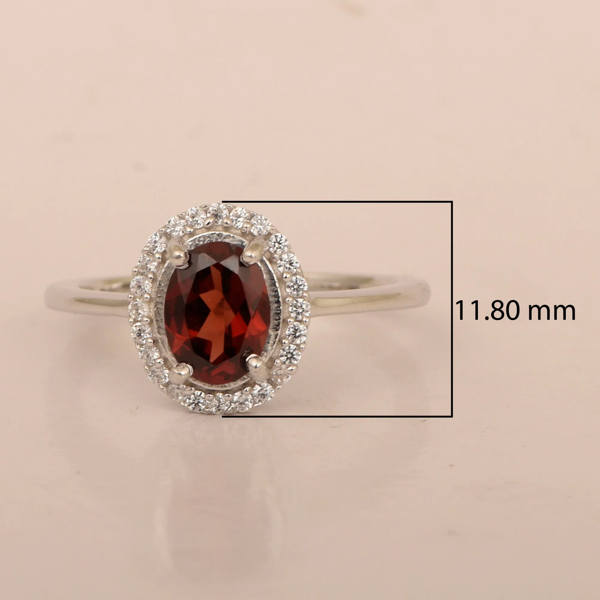 Art Deco Oval 8X6 MM Garnet Gemstone 925 Sterling Silver Women Ring