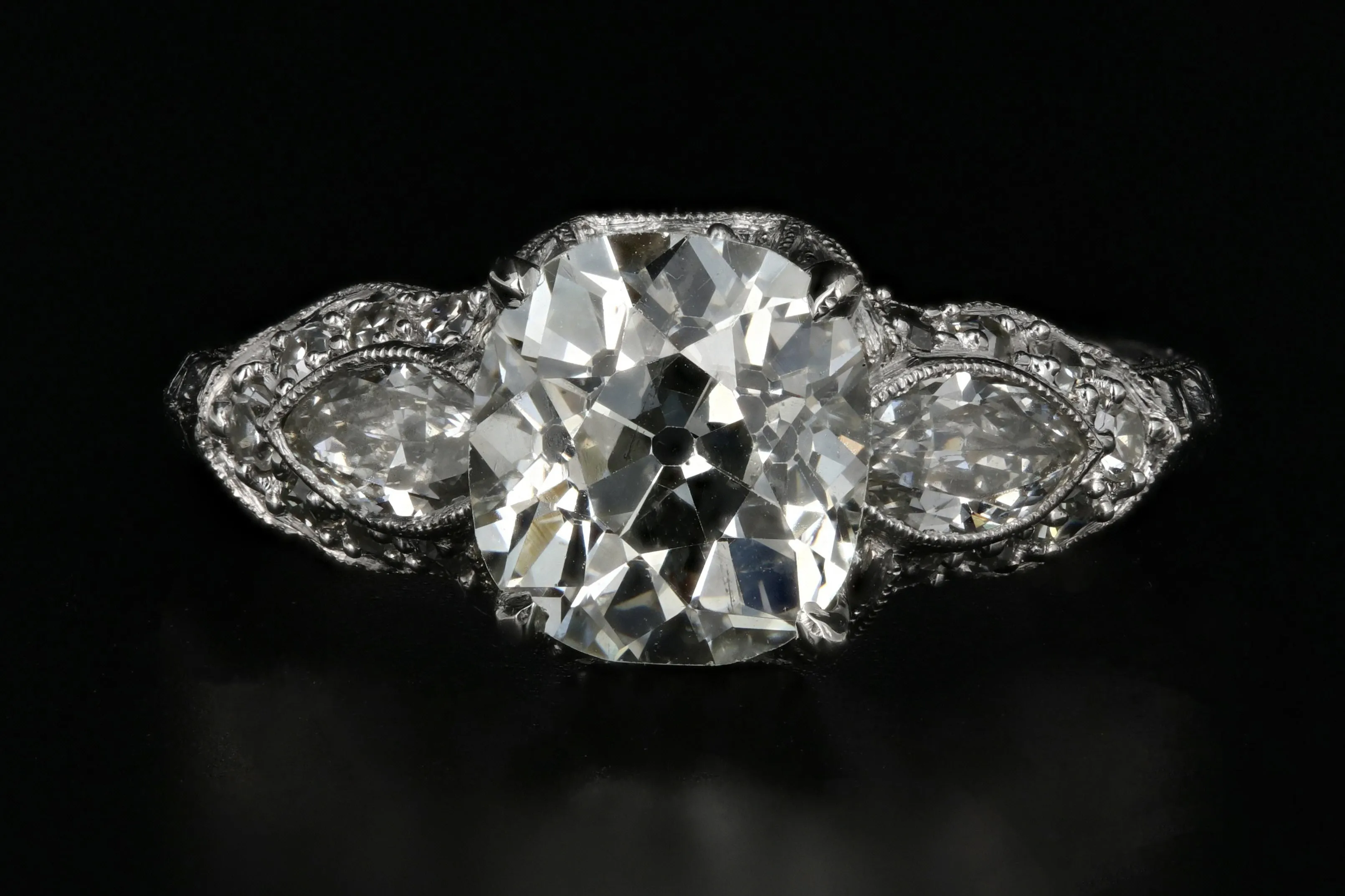 Art Deco Platinum 2.15 Carat Old Mine Cut Diamond Engagement Ring