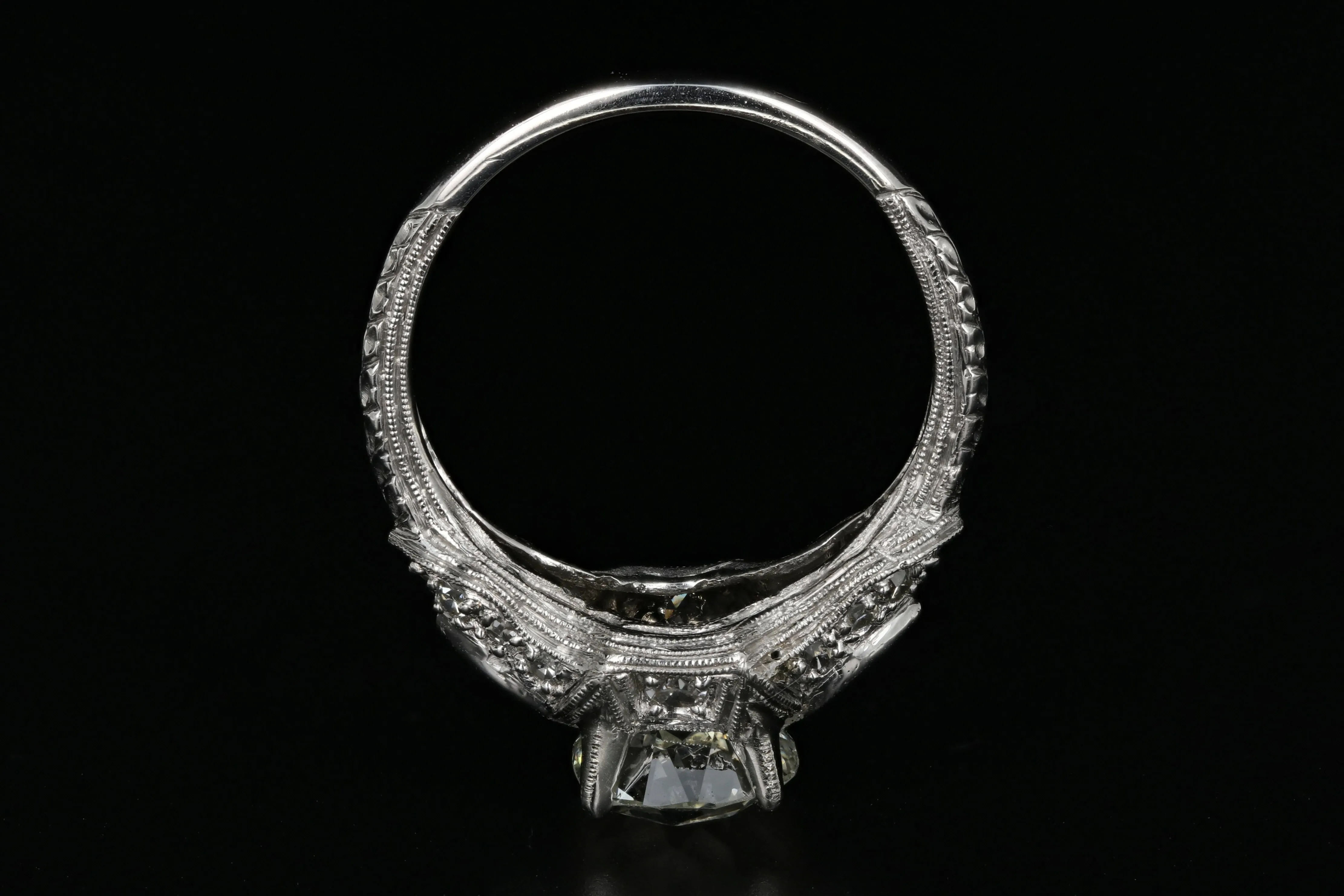 Art Deco Platinum 2.15 Carat Old Mine Cut Diamond Engagement Ring