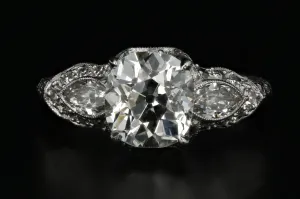 Art Deco Platinum 2.15 Carat Old Mine Cut Diamond Engagement Ring