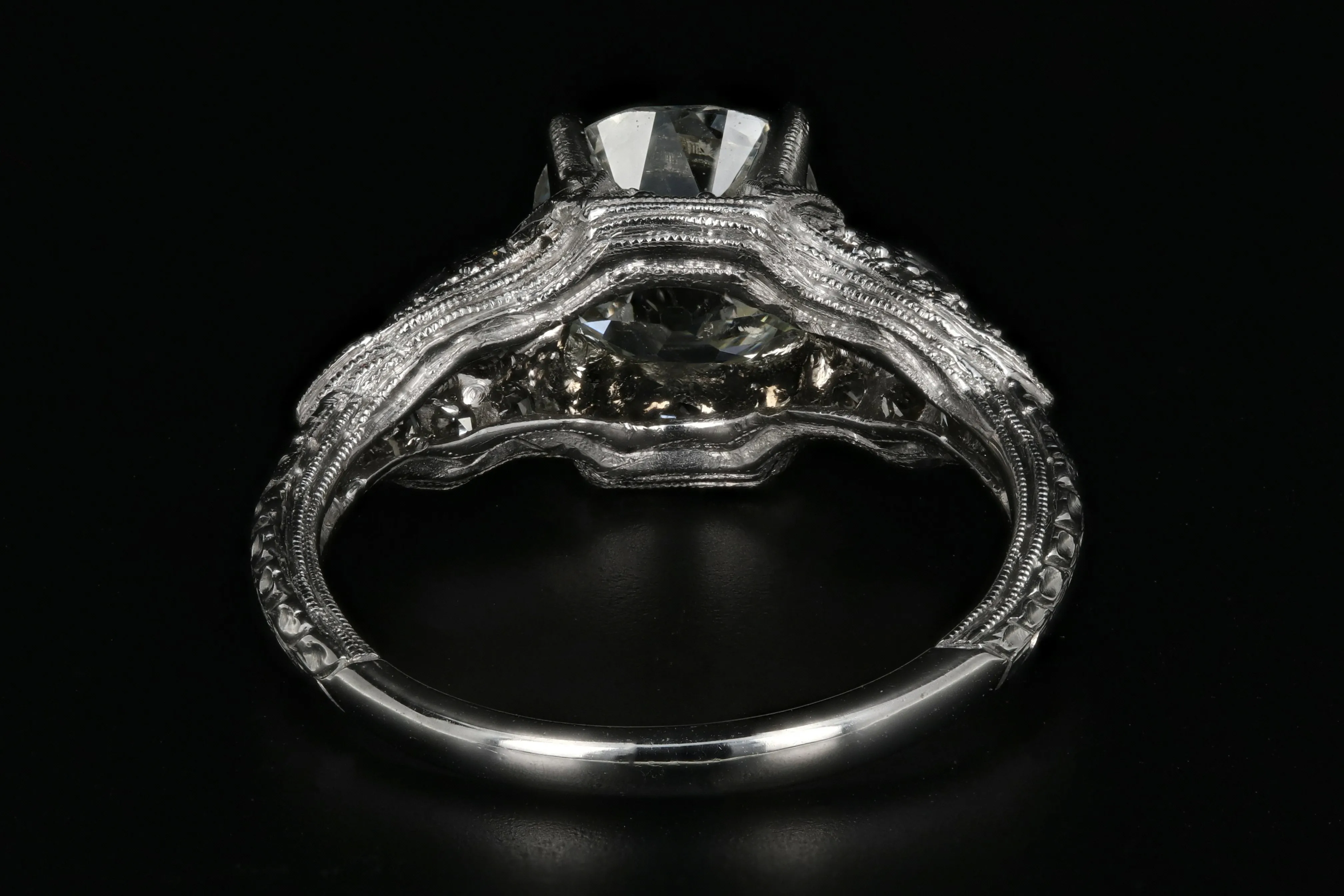 Art Deco Platinum 2.15 Carat Old Mine Cut Diamond Engagement Ring