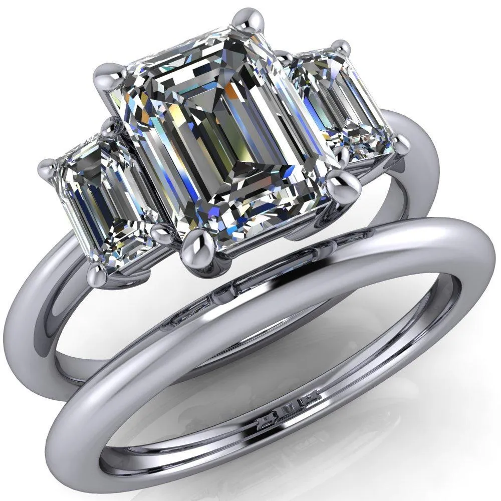 Arya Emerald Center Stone 3 Stone Comfort Fit Engagement Ring