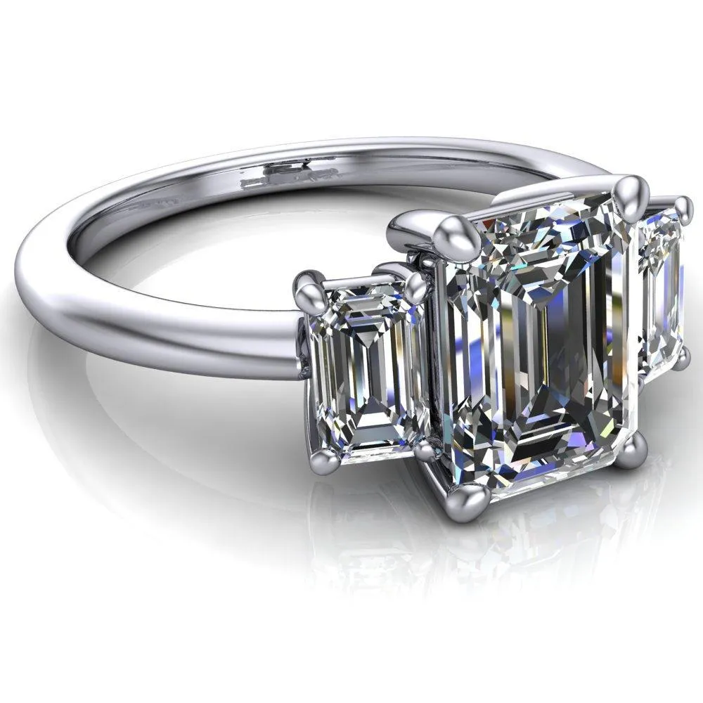 Arya Emerald Center Stone 3 Stone Comfort Fit Engagement Ring