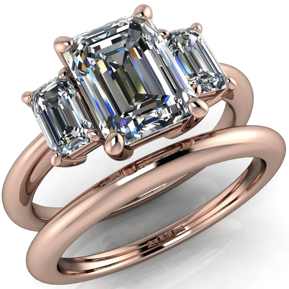 Arya Emerald Center Stone 3 Stone Comfort Fit Engagement Ring