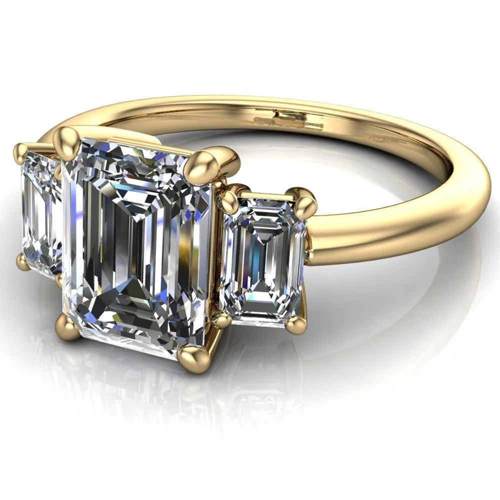 Arya Emerald Center Stone 3 Stone Comfort Fit Engagement Ring