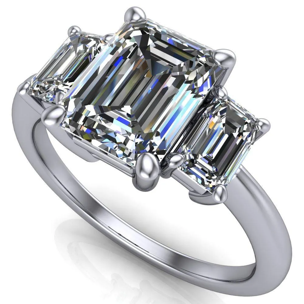 Arya Emerald Center Stone 3 Stone Comfort Fit Engagement Ring