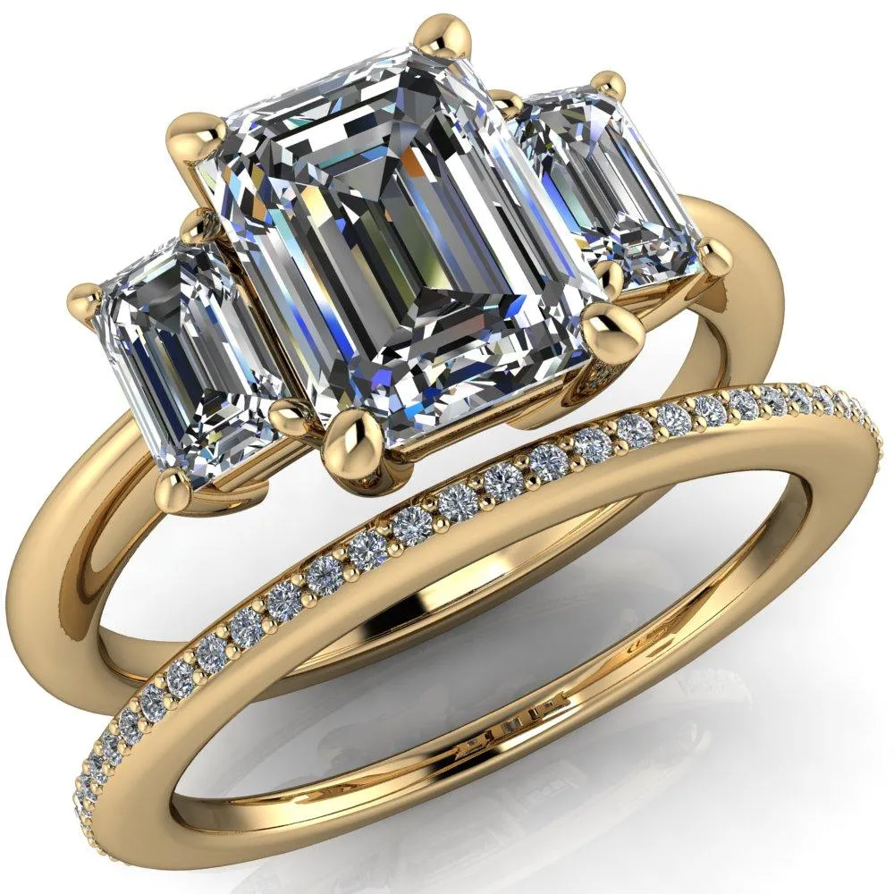 Arya Emerald Center Stone 3 Stone Comfort Fit Engagement Ring