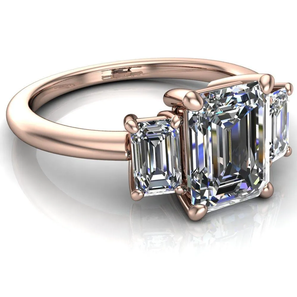 Arya Emerald Center Stone 3 Stone Comfort Fit Engagement Ring