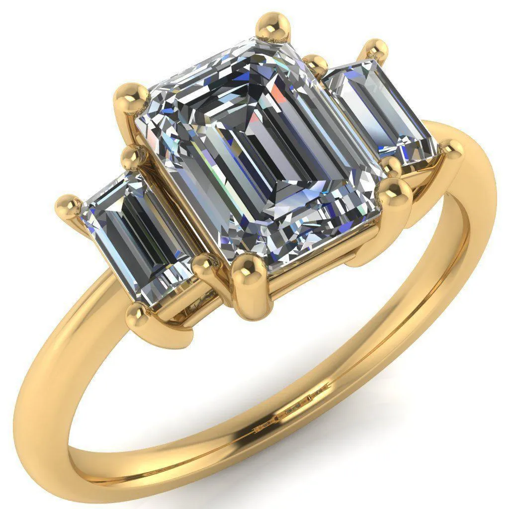 Arya Emerald Center Stone 3 Stone Comfort Fit Engagement Ring