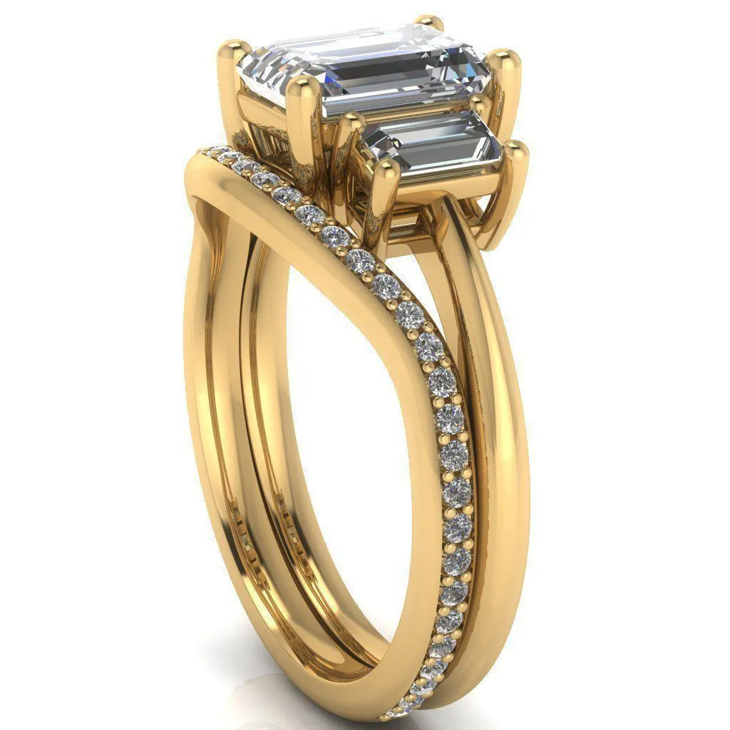 Arya Emerald Center Stone 3 Stone Comfort Fit Engagement Ring