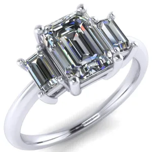 Arya Emerald Center Stone 3 Stone Comfort Fit Engagement Ring