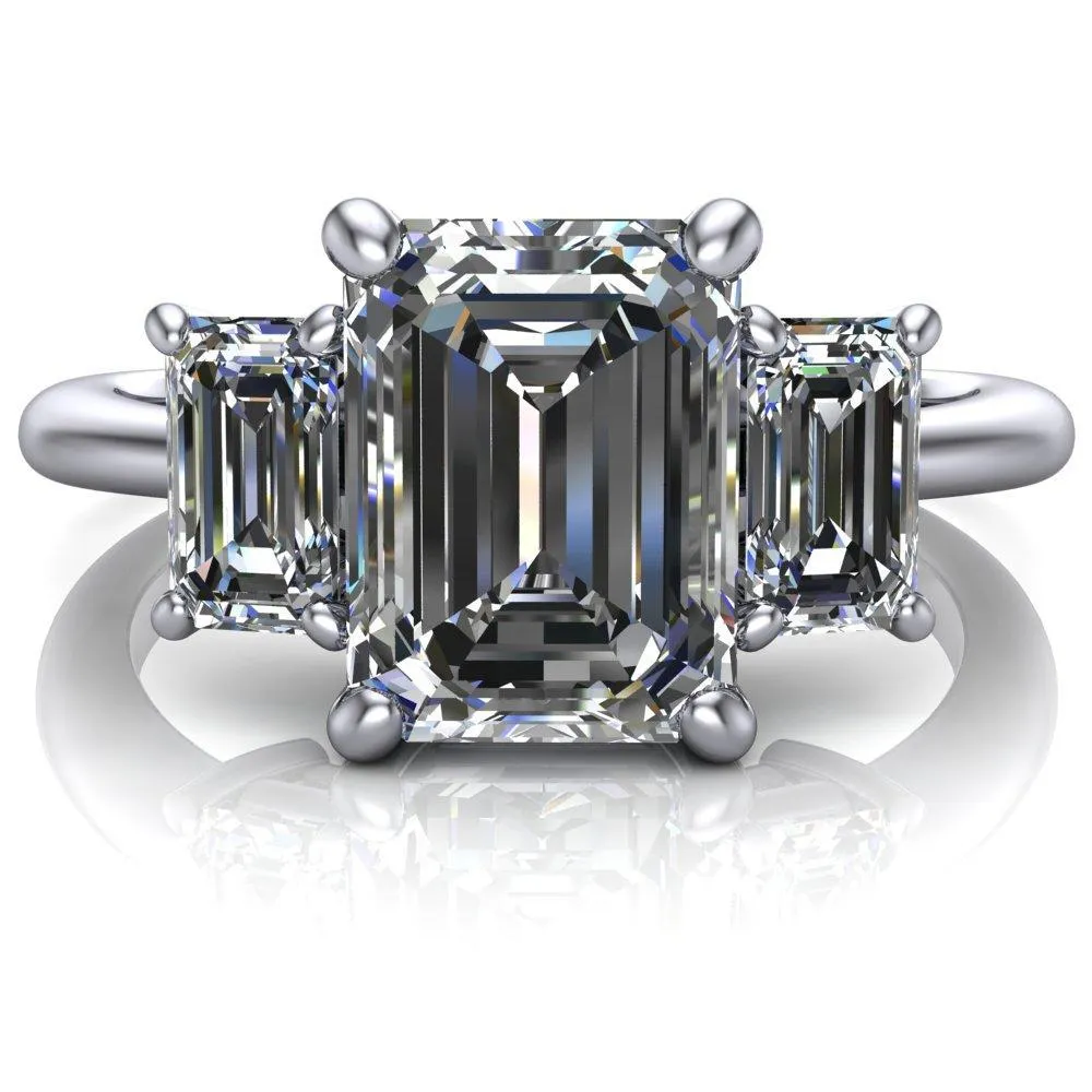Arya Emerald Center Stone 3 Stone Comfort Fit Engagement Ring