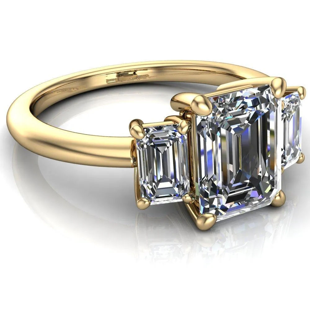 Arya Emerald Center Stone 3 Stone Comfort Fit Engagement Ring