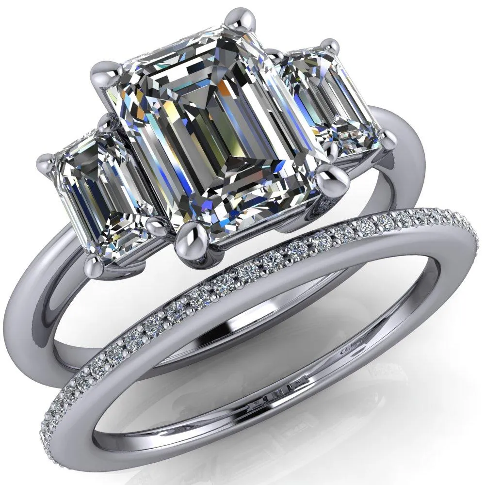 Arya Emerald Center Stone 3 Stone Comfort Fit Engagement Ring