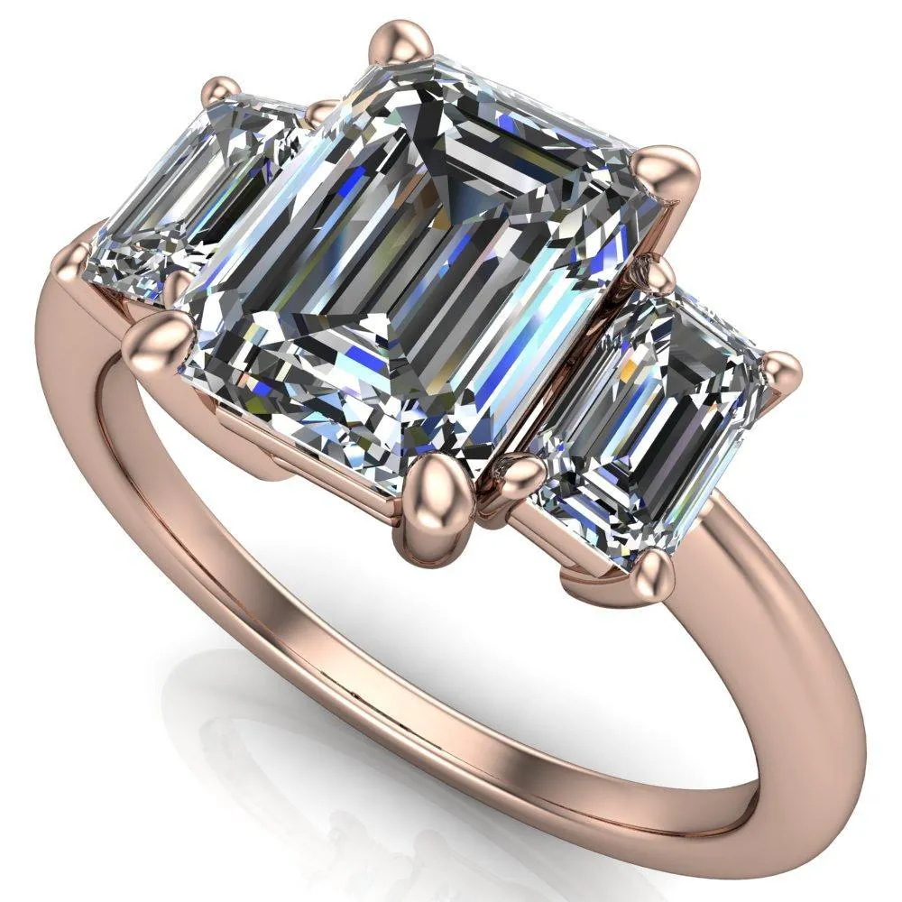 Arya Emerald Center Stone 3 Stone Comfort Fit Engagement Ring
