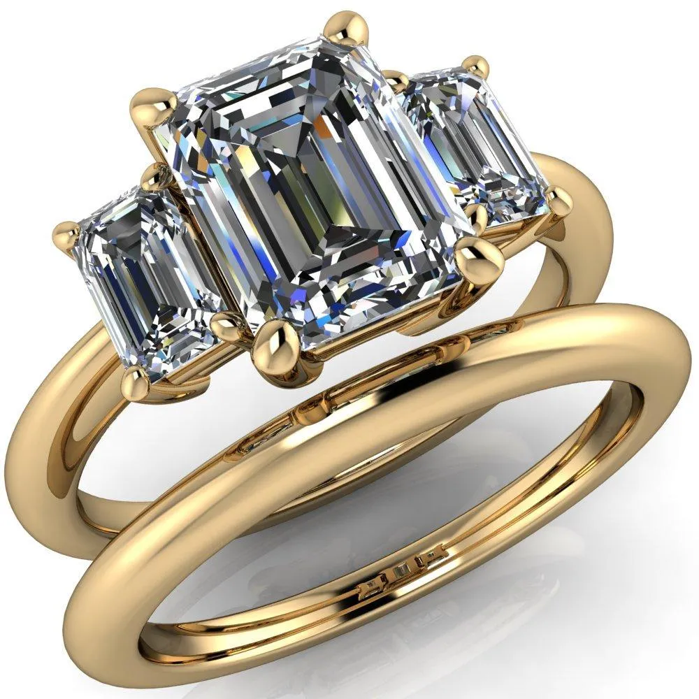 Arya Emerald Center Stone 3 Stone Comfort Fit Engagement Ring