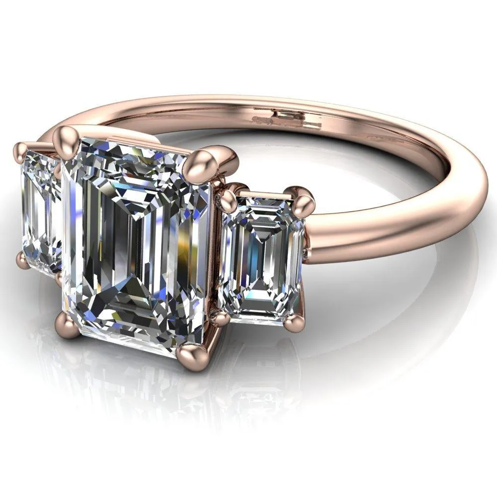 Arya Emerald Center Stone 3 Stone Comfort Fit Engagement Ring