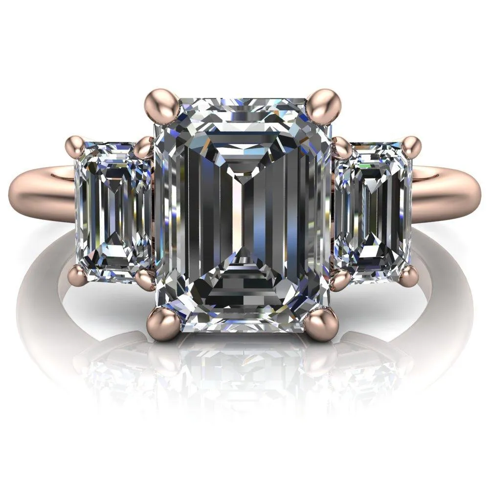 Arya Emerald Center Stone 3 Stone Comfort Fit Engagement Ring