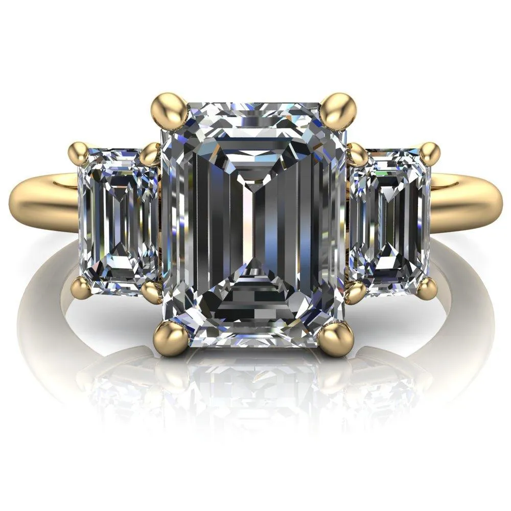Arya Emerald Center Stone 3 Stone Comfort Fit Engagement Ring