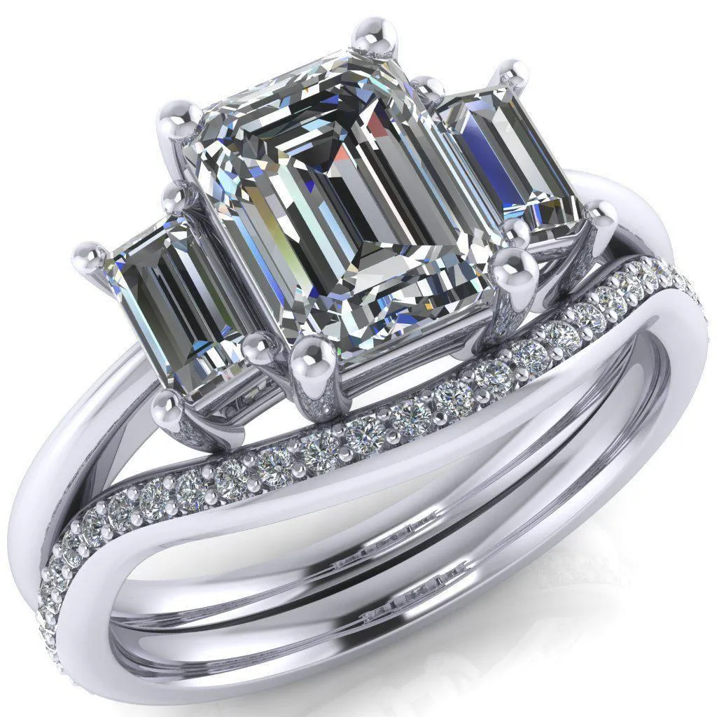 Arya Emerald Center Stone 3 Stone Comfort Fit Engagement Ring