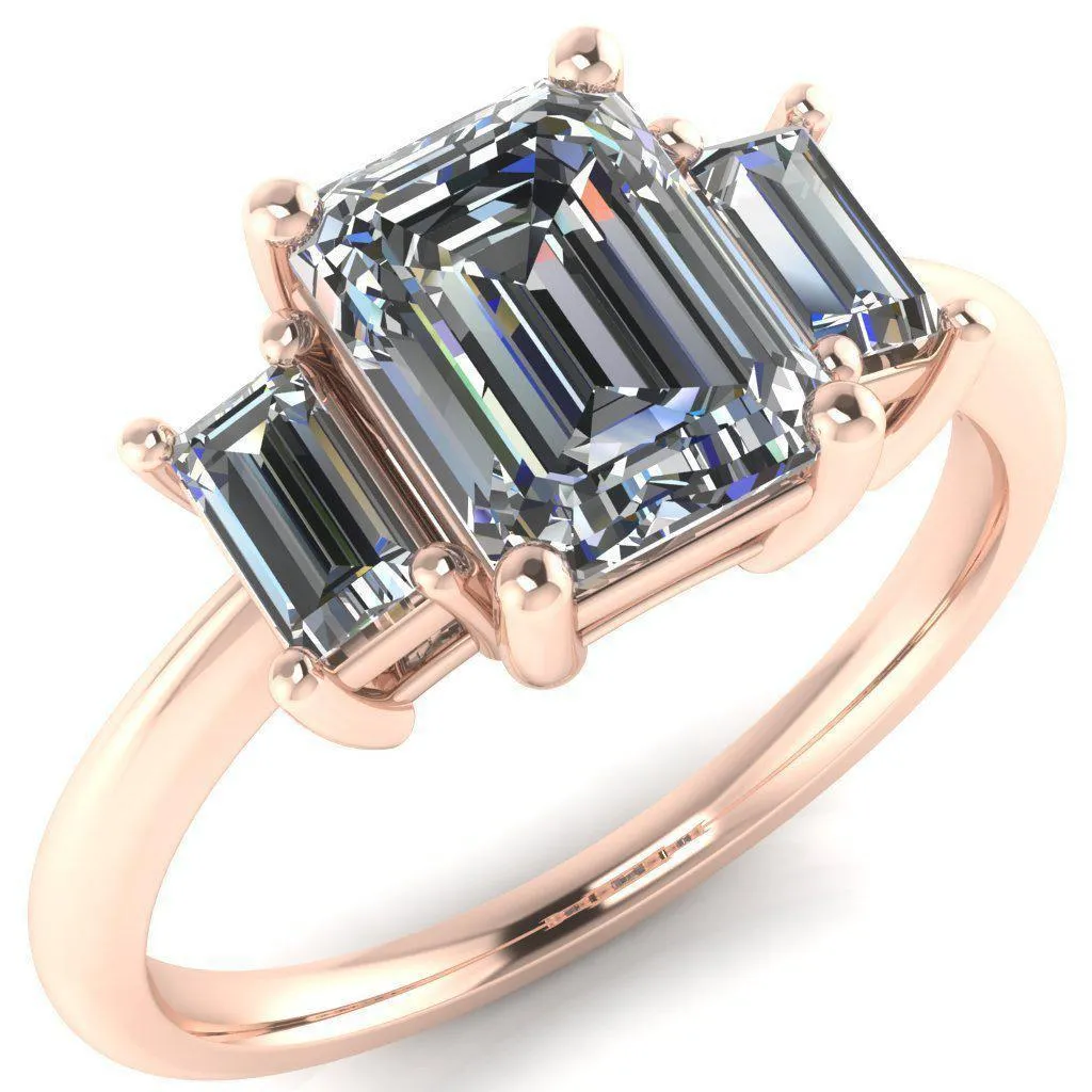 Arya Emerald Center Stone 3 Stone Comfort Fit Engagement Ring