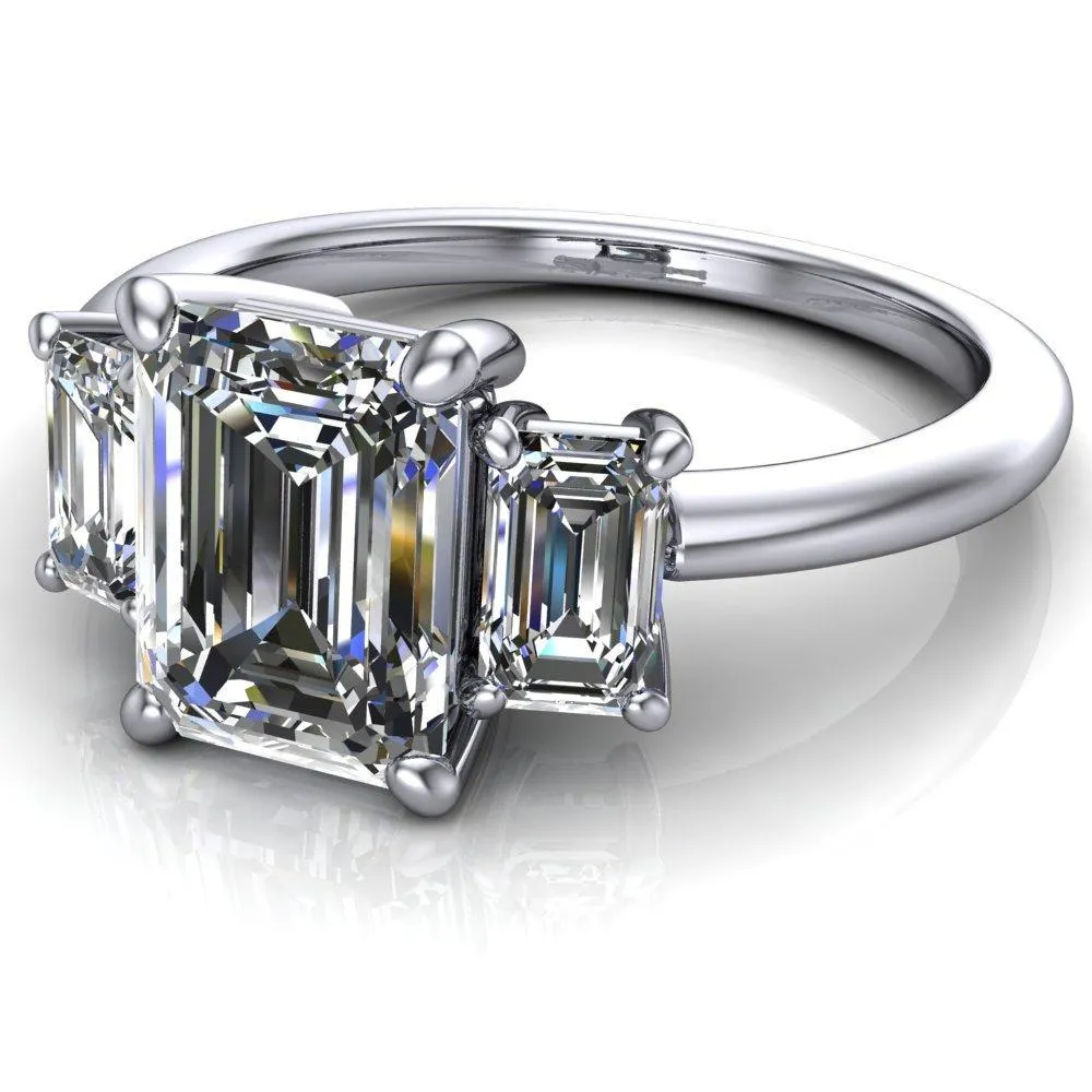Arya Emerald Center Stone 3 Stone Comfort Fit Engagement Ring