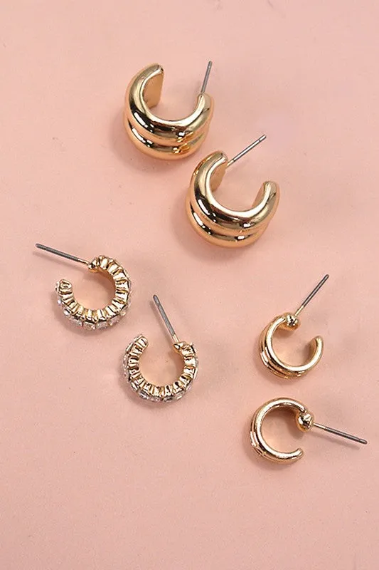Ash Baguette Earring Trio
