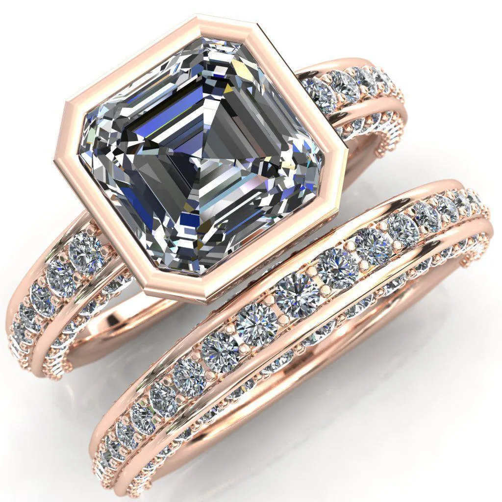 Ashley Asscher Moissanite Bezel-Set Diamond Euro-Shank Ring