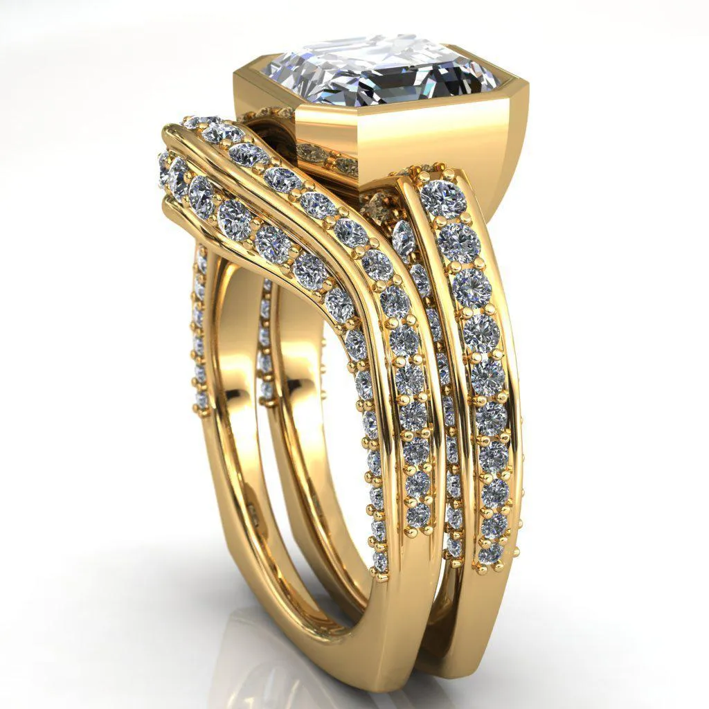 Ashley Asscher Moissanite Bezel-Set Diamond Euro-Shank Ring